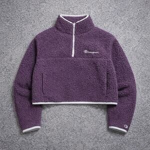 Champion Purple Fleece Quarter Zip Womens Large Pullover Athletic Cozy Casual